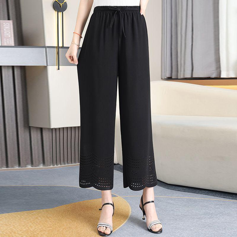 

Summer Chiffon Wide-Leg Pants for Middle-Aged Women - Plus Size, Lightweight Nine-Point Style XL (90-105 kg) чорний