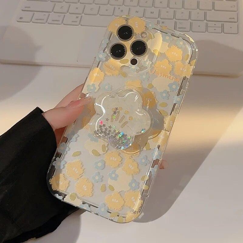 Husă de telefon din silicon cu flori drăguță, transparentă, pentru iPhone 15 14 13 12 11 Pro Max, husă de protecție moale, moale, antișoc, cu suport