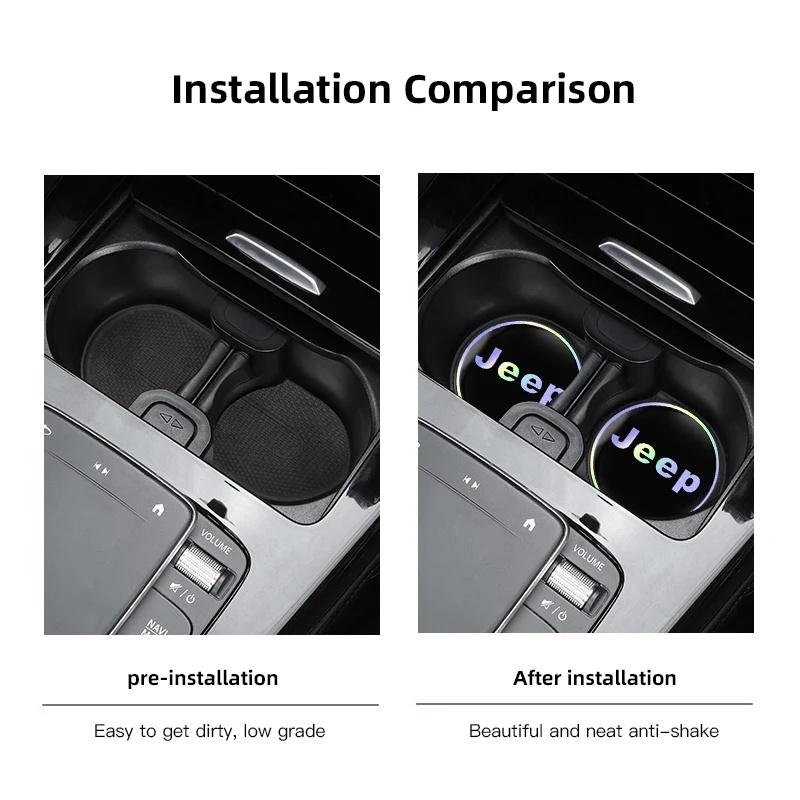 2PCS Luminous Non-slip Car Cup Coaster for Jeep Renegade Grand Cherokee Patriot Wrangler Auto Interior Water Cup Mat Accessories