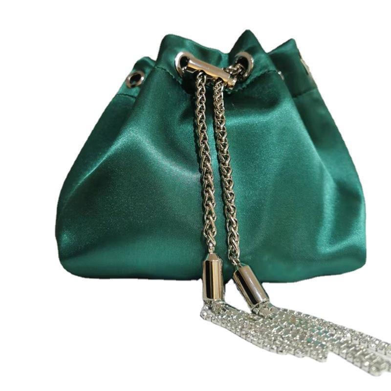 Women Bag High Quality Silk Bucket Bags Diamonds Female Personalized Shoulder Tassels Chains Handbags For Women Crossbady Bag
