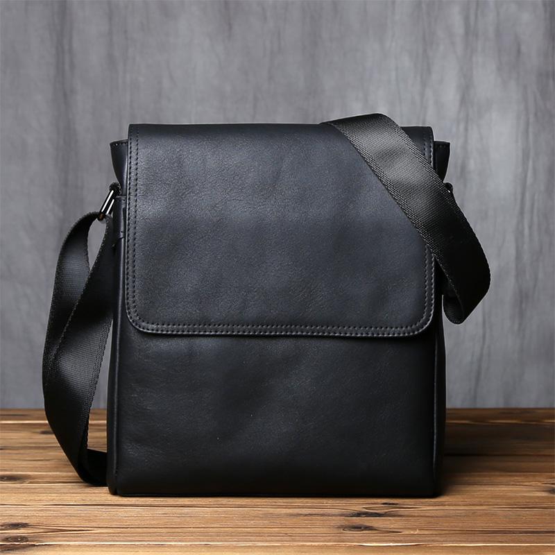 

NZPJ-Leather Shoulder Bag for Men, Natural Cowhide, Vertical Crossbody Bag, Casual, Large Capacity, Flip, Zipper, 10 , iPad чорний