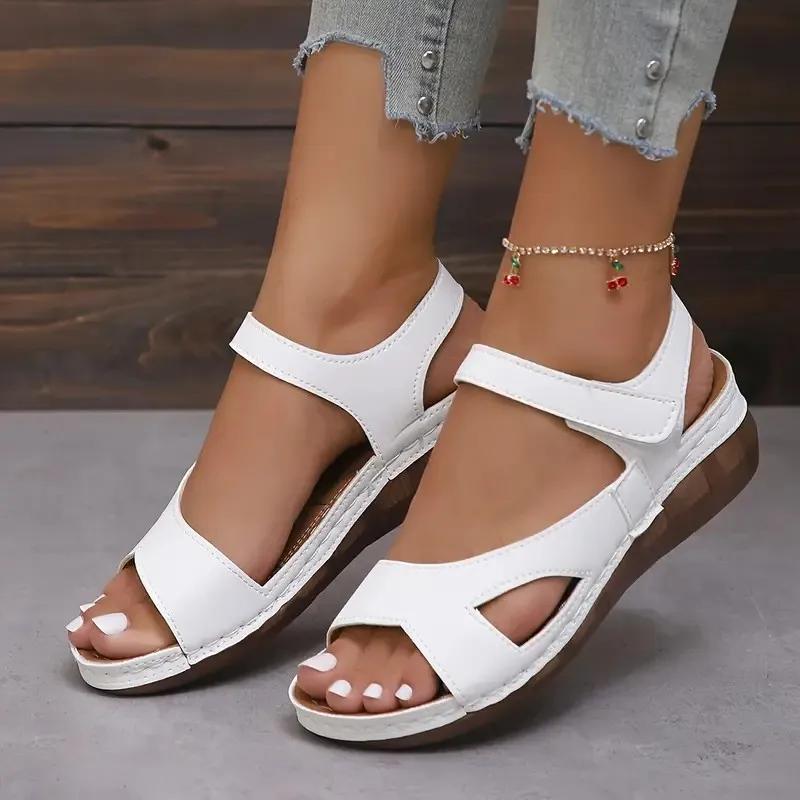 Fashion Comfortable Summer Wedge Sandals for Women Lightweight Anti Slip Beach Shoes Woman White Ankle Strap Casual Sandalias Mujer 2025