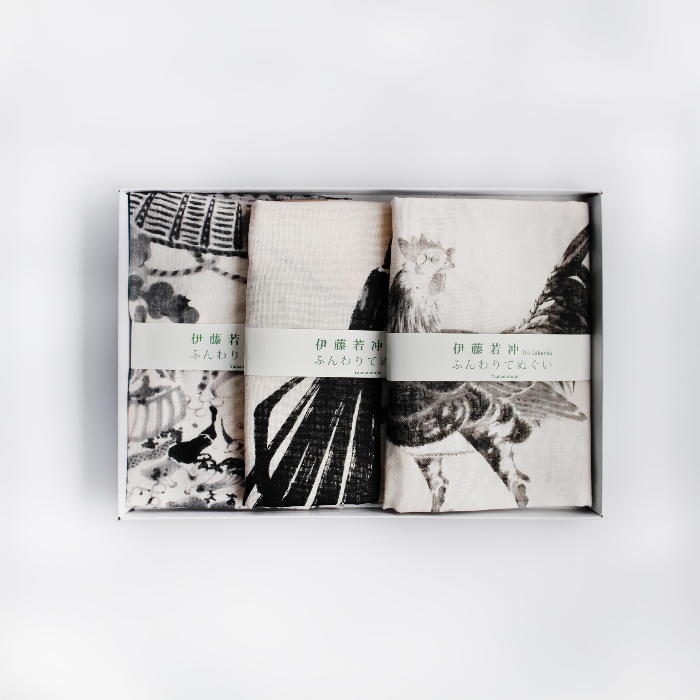 

Yamamoto Jin Shoten Набор из 3 махровых полотенец из двойной марли Мир живописи тушью (официальный) - Дзякутю