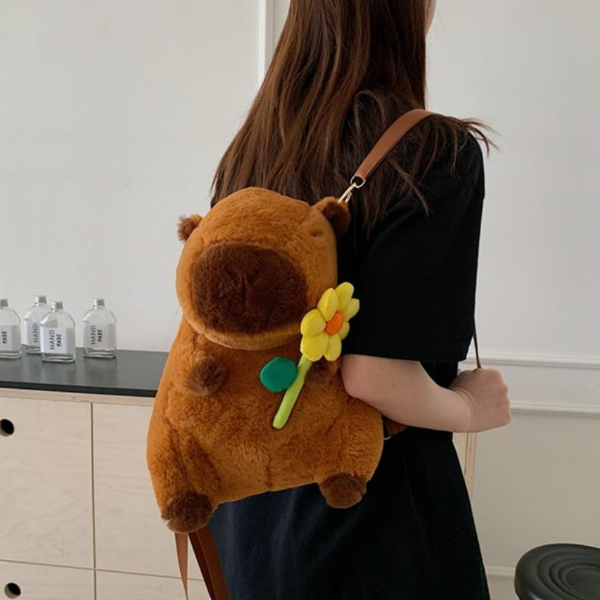 Plush Capybara Backpack Hamburg Doll Fur Bag Popular Kawaii Handbags  School