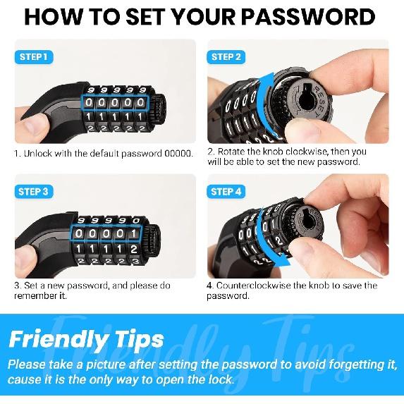 Замок велосипедной цепи Favoto — 5-значный комбинированный противоугонный велосипедный — фото 12