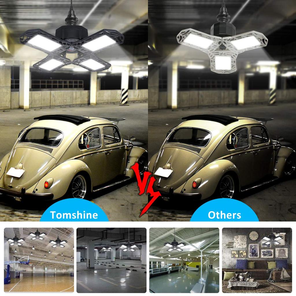 LED Ceiling Light, Garage Light, 4-Light, 100W, 10000lm, Daylight White (6500K), Pendant Light, Ceiling Lighting, Dining Room, Foldable, No