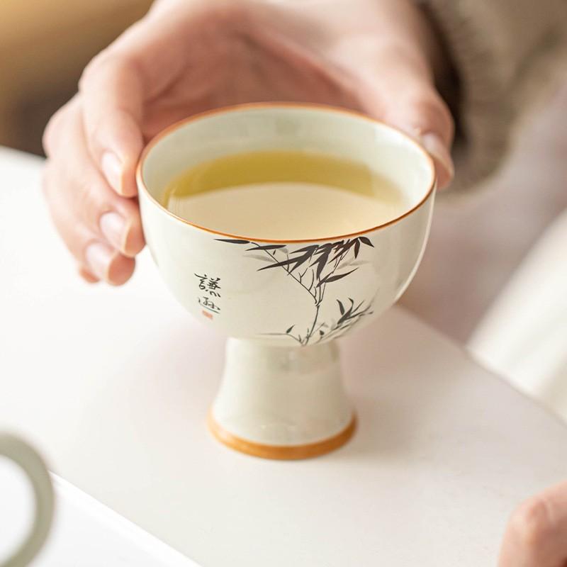 High-foot Teacup, Plant Ash Master Cup, Household Ceramic Tea Set, Creative Personal Tea Drinking Single Cup, High-value Tea