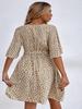 V Neck Printingt Dress Waist Hugging Dress Elegant Short Sleeve Dresses Causal Women Dress