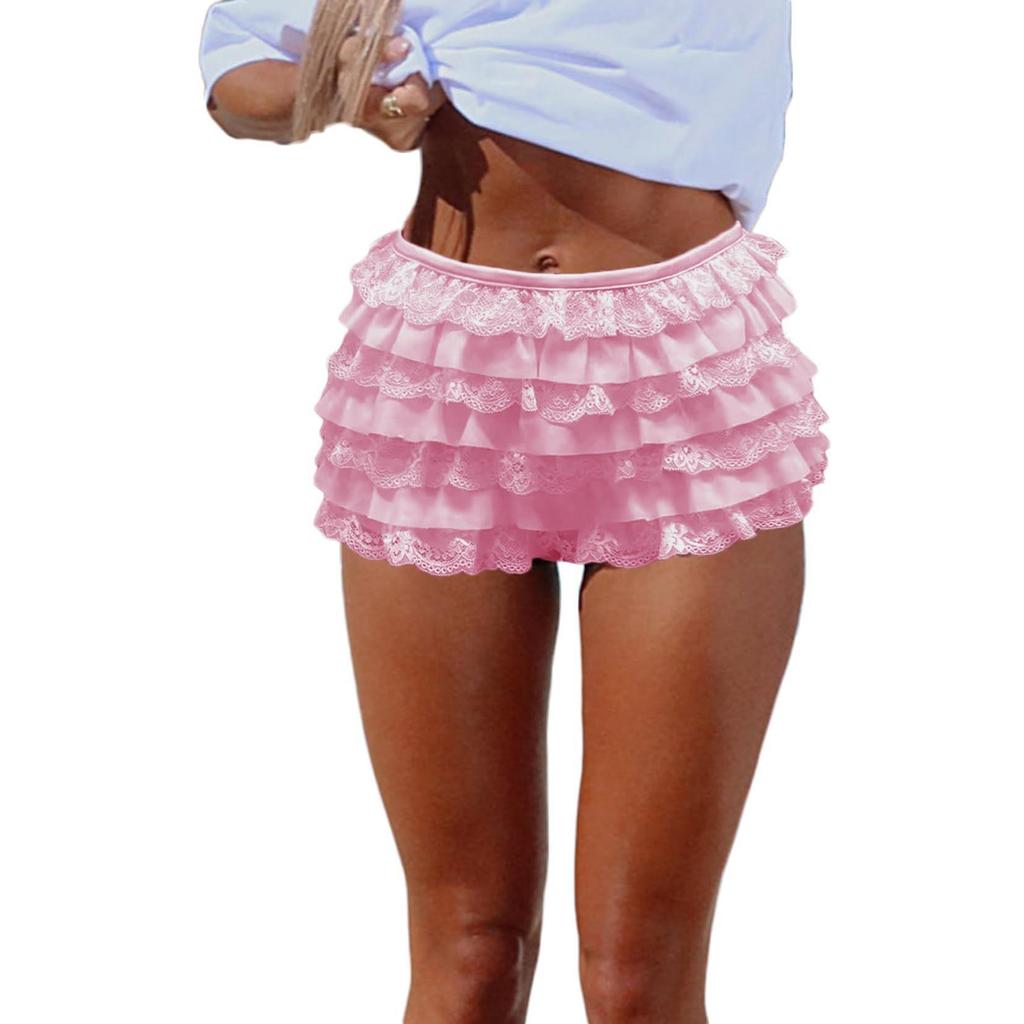 2025 Euro Lace Layered Mini Skirt with Patchwork and Ultra-short Hot Pants – Spring Trend Style