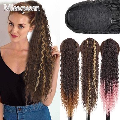 Coda di cavallo riccia crespa sintetica da 26 pollici Estensione dei capelli clip-in Ombre lunghe avvolgenti Coda di cavallo finta Coda di cavallo riccia nera
