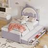 Children's Bed 90x200cm with LED Light, Sofa Bed Daybed with Pull-Out Bed and Drawers, Without Mattress