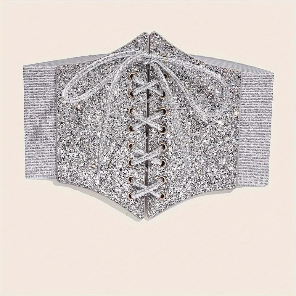 Elastic Gold Cummerbunds Shinny Blingbling Corset Belt Personality Leopard Print Waistband  Women