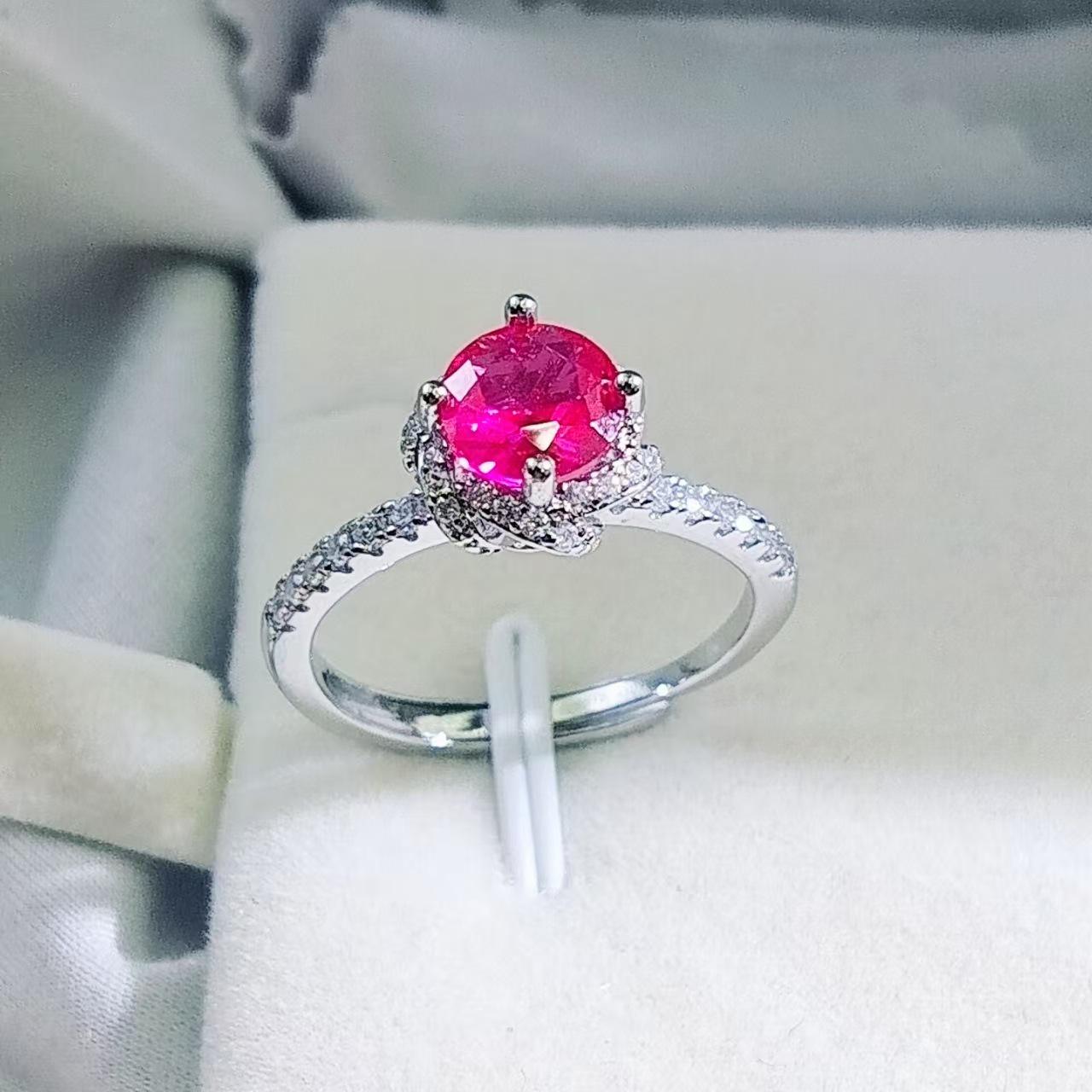 Fashion Jewelry: Gold-Plated Copper Flower Ring & Red Corundum Ear Stud Set Copper Silver Plated