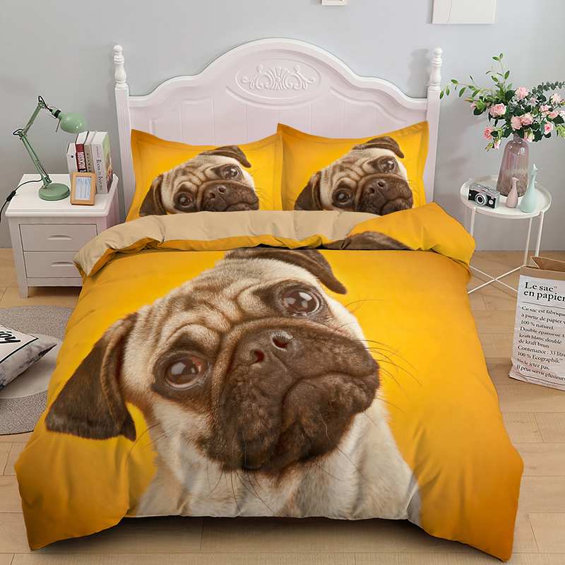 Cartoon Pug Dog Duvet Cover Set Comforter Cover Soft Bedding Set Full Size For Boys Girls Bedroom 2/3 Pieces With Pillow Shams