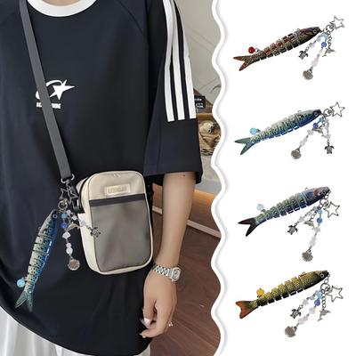 Creative Plastic Fish Keychain Multi Jointed Simulation Fish Bait Keychain Keychain Pendant Gifts