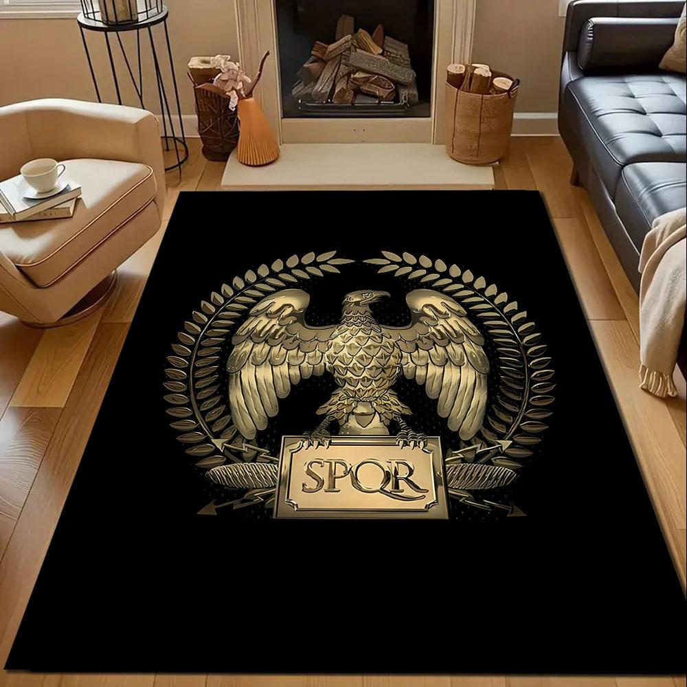 Roman Eagle Emblem with SPQR Design Patterned Carpet, Non Slip Mat Suitable for Living Room and Bedroom Sofas