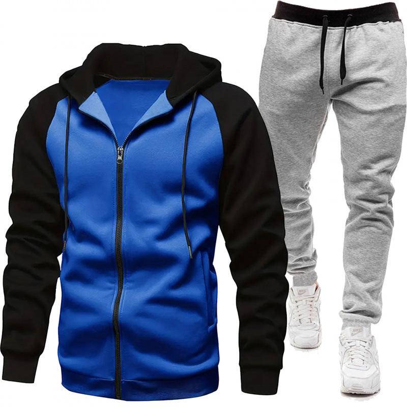 Men's European & American Color Block Raglan Sleeve Sweatshirt Set - Autumn/Winter Fashion