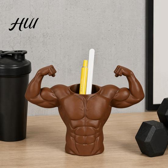 Fitness Desk Organizer 3D Printed Pen Holder, Muscular Man Figure, Creative Makeup Brush Holder for Pens And Brushes, Funny Enthusiast Gift
