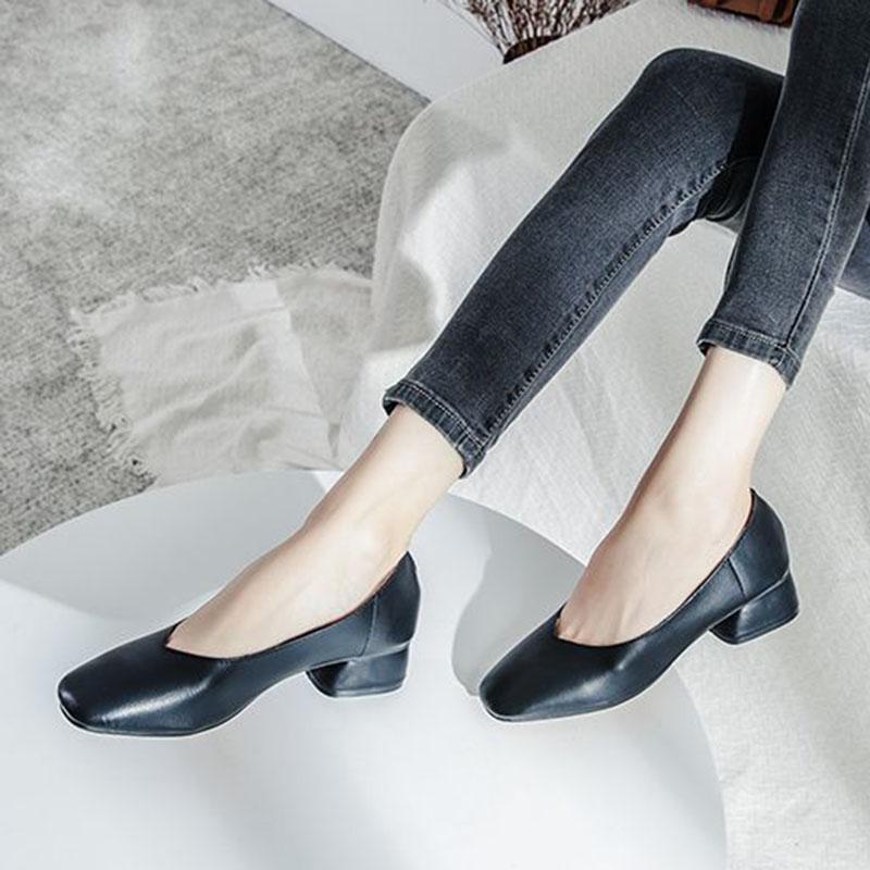 Měkká kůže Jednoduché boty Dámské Silné podpatky Jaro a Podzim Čtvercová špička Nízké podpatky Jednobarevné Měkké podrážky Nazouvací Vysoké podpatky Neunavují nohy