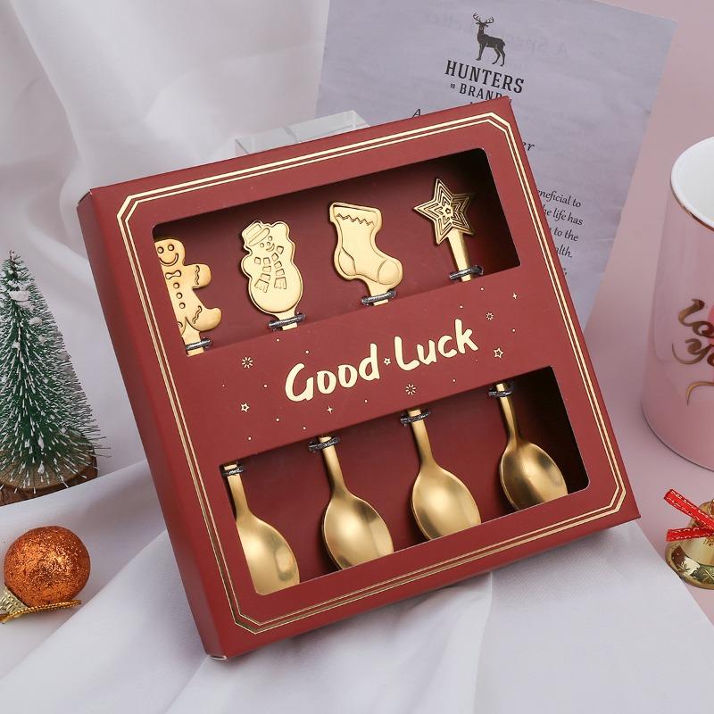 HANYANG Christmas Gift Small Spoon Snowman Spoon Scandinavian Style Cutlery Giveaway Spoon Gift Box Christmas Gift Box Gingerbread Spoon