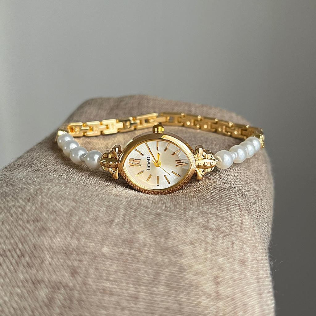 New Retro Gold Small Roma Dial Women's Watch Y2K Luxury Design Pearl Girl Bracelet Watches Elegant Ladies Quartz Wristwatch Gift