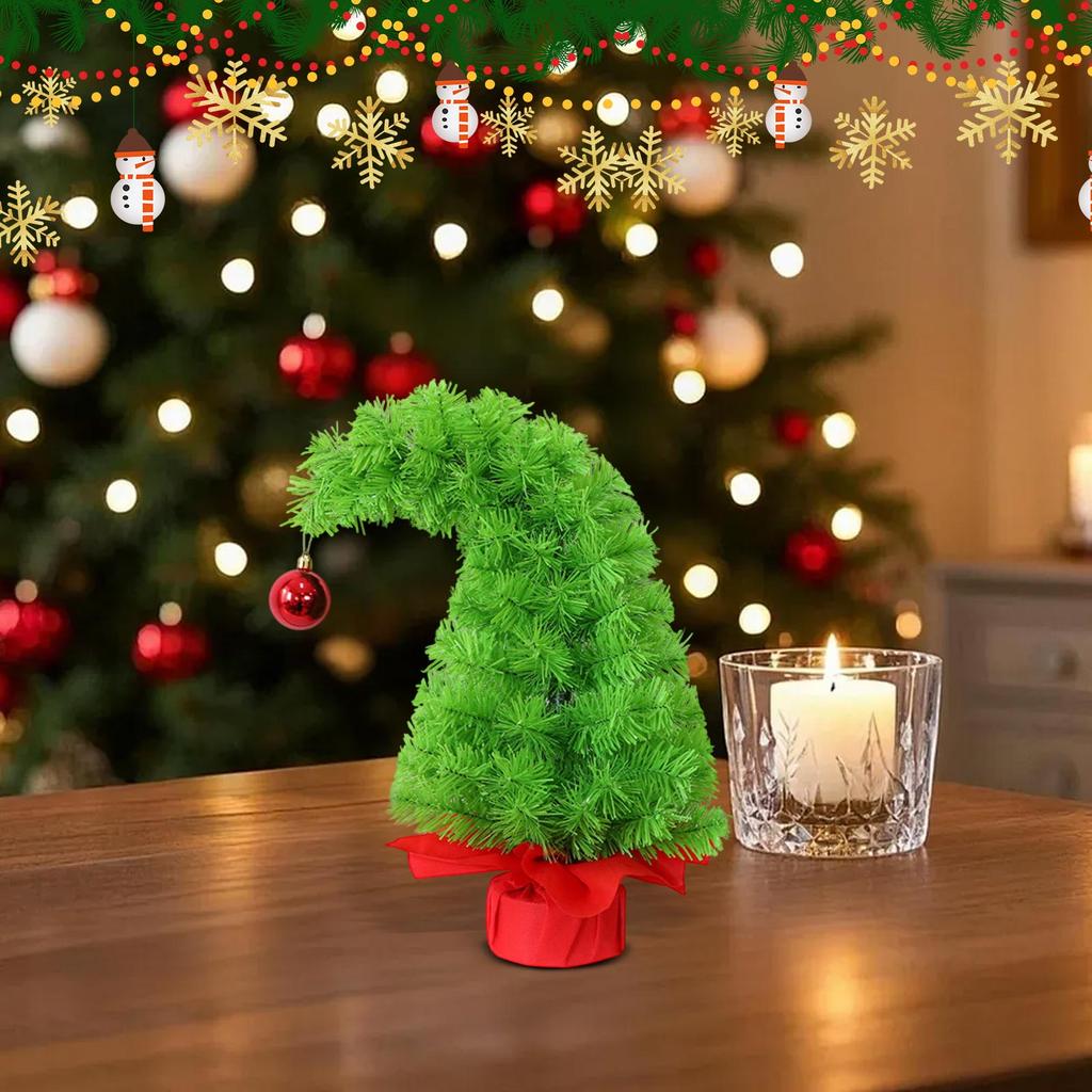Green Christmas Tree Bent Plastic Tree, Artificial Christmas Desktop Home Decor Cloth Bag Base Wrapped For Indoor Desktop Decoration