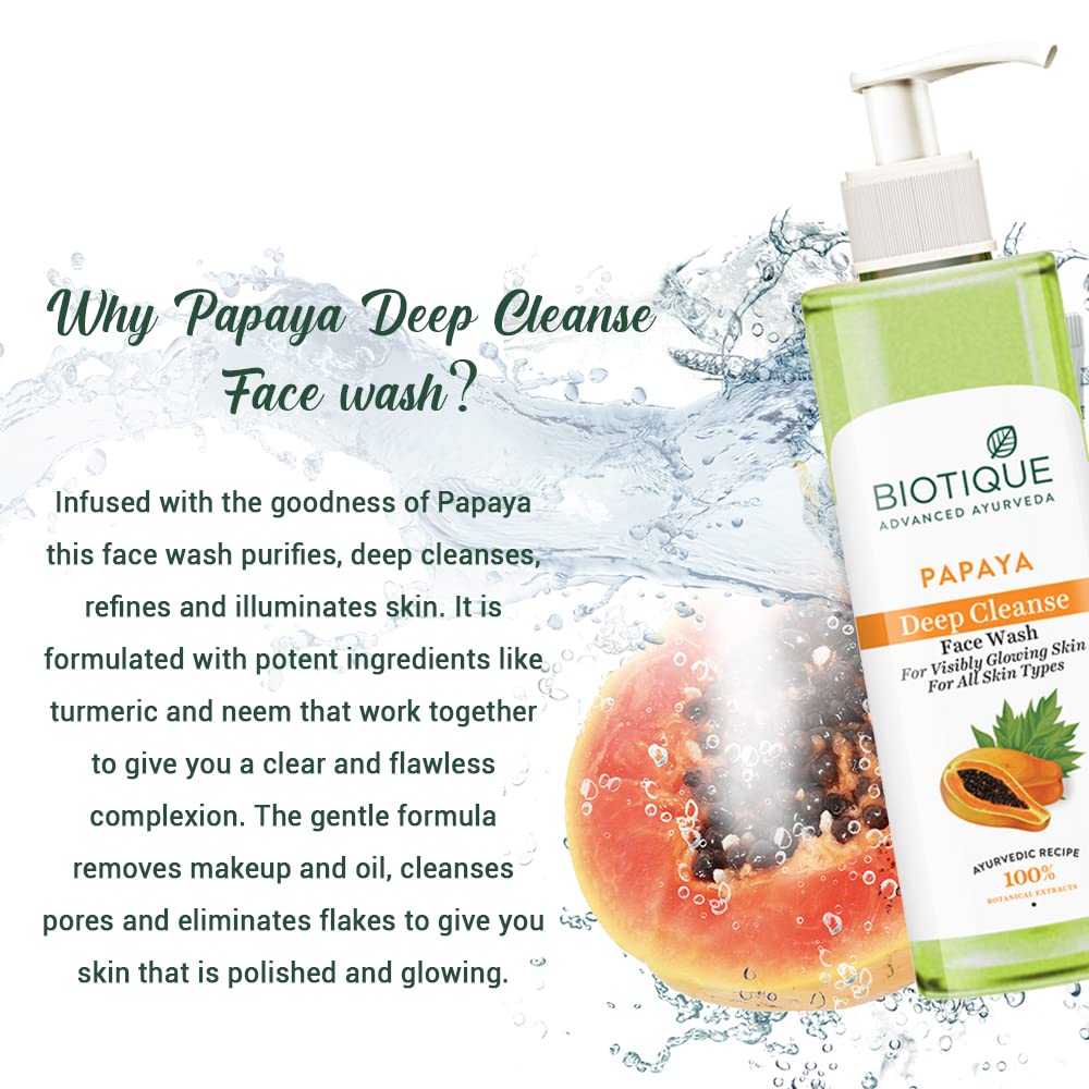 Biotique Papaya Face Wash For Glowing Skin Deep Cleanse 200ml Gentle Exfoliation All Skin Types Natural Botanicals