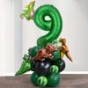 25 Stück grünes Dschungel-Dinosaurier-Digitalset für Jungen-Geburtstagsparty-Dekoration Nummer Ballonsäule Tyrannosaurus rex Feuerdrache