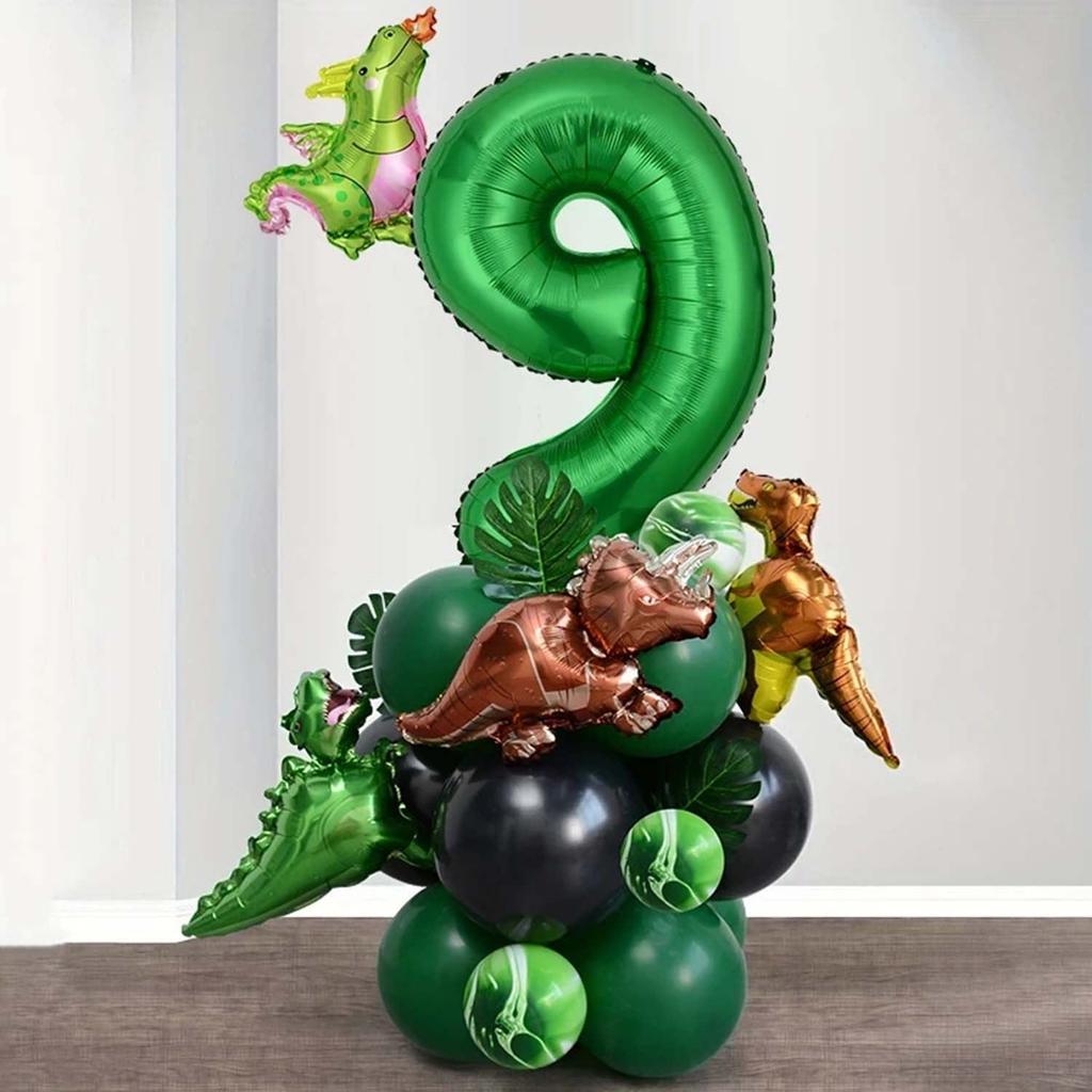 25 Stück grünes Dschungel-Dinosaurier-Digitalset für Jungen-Geburtstagsparty-Dekoration Nummer Ballonsäule Tyrannosaurus rex Feuerdrache