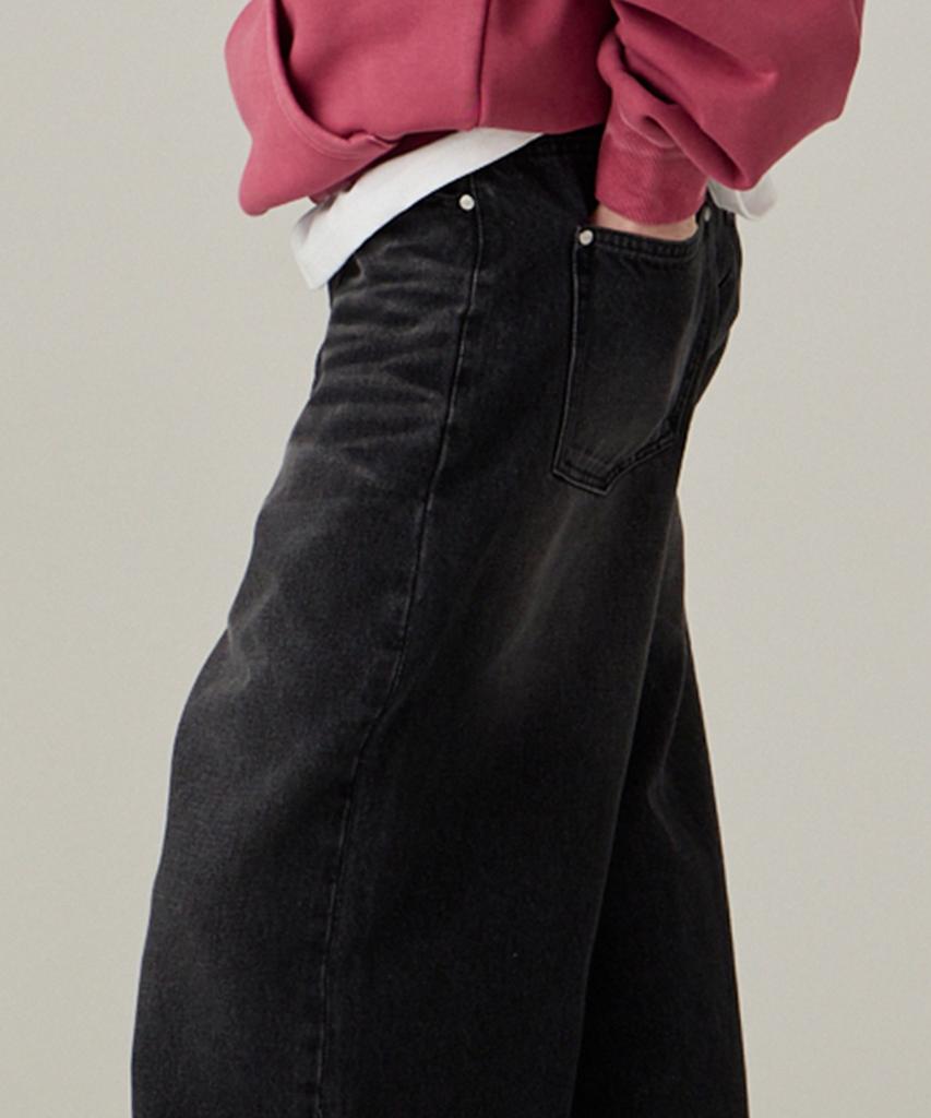URBANAGE Standard Wash Wide Denim Pants Black