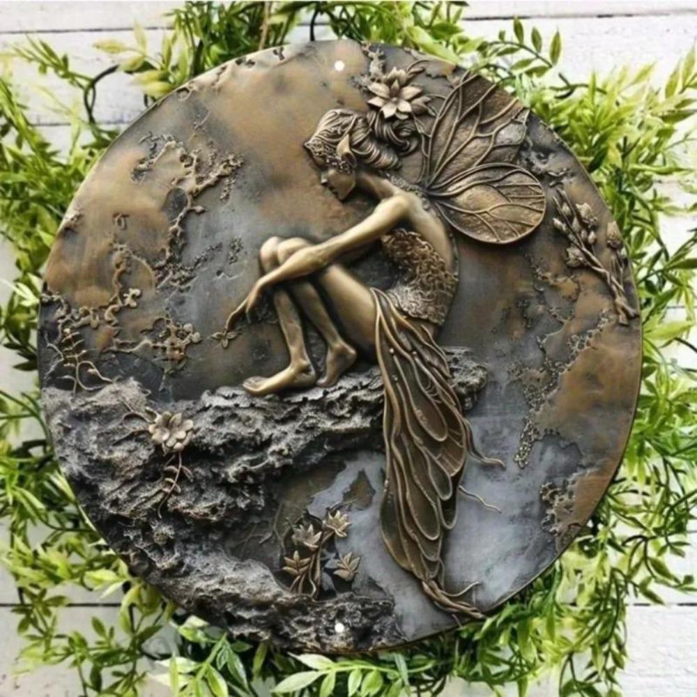 Vintage Fairy Round Metal Tin Sign Weatherproof Outdoor Wall Art