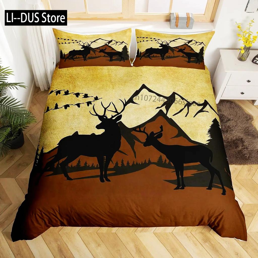 Deer Elk Duvet Cover King Queen Farm Deer Forest Comforter Cover Moose Wildlife Animal Bedding Set Camping Hunting Quilt Cover