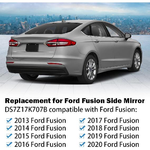 Passenger Right Side Heated Mirror Glass Replacement For 2013 2014 2015 2016 2017 2018   Ford Fusion - Exterior Side View Convex Mirror With Blind