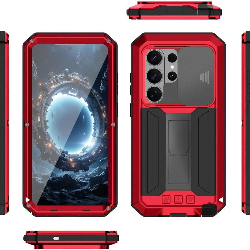 Per Samsung S26 Plus S26 S25 Edge S24 S23 S21 Ultra Custodia Custodie Rigide in Metallo per Telefono Pellicola Protettiva per Schermo Copri Fotocamera Scorrevole Resistente