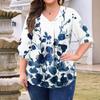 Women's Fashion Large Size Print V-Neck Three-quarter Sleeve Top