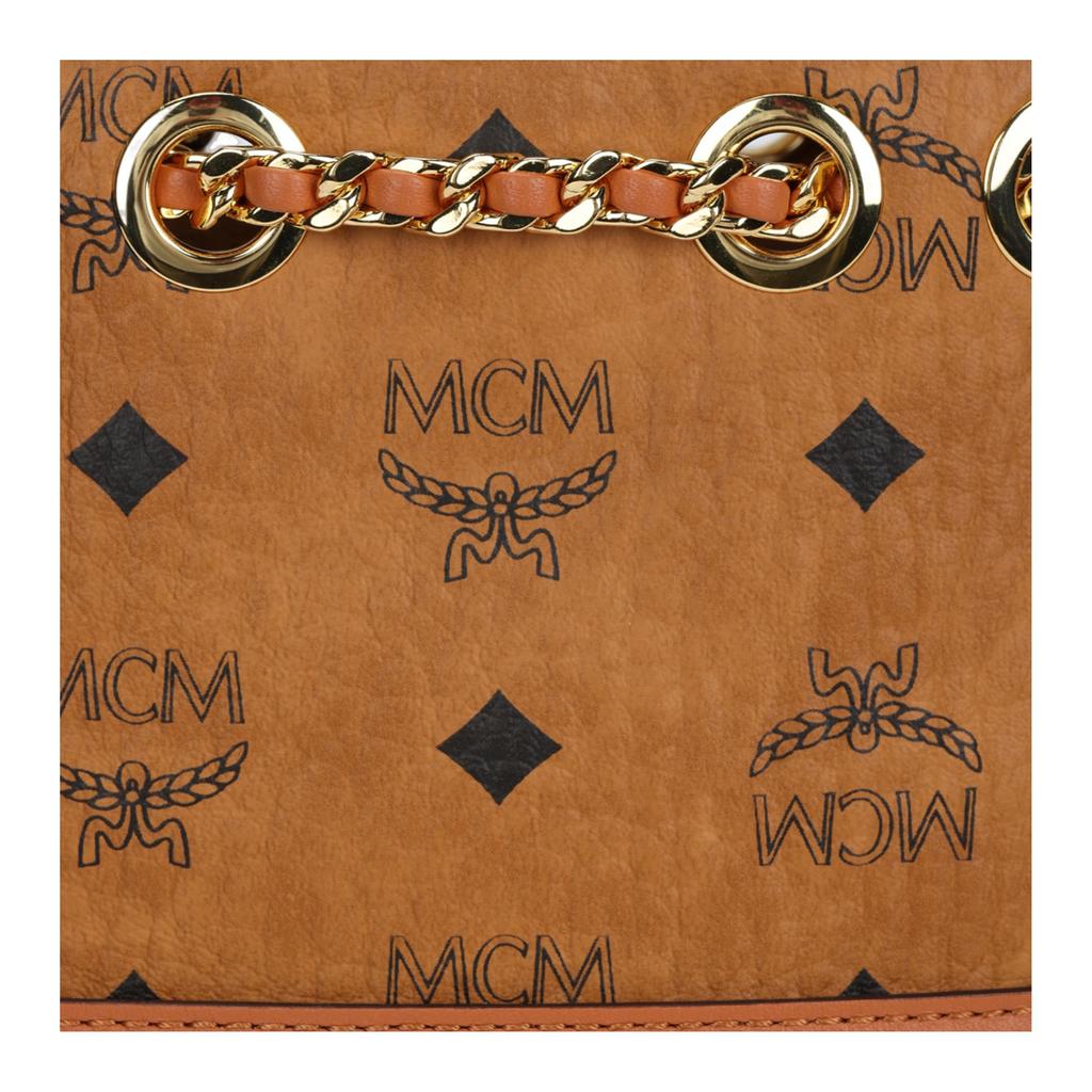 MCM Aren Solid Color Classic Logo Drawstring Closure Bucket Backpack Mini Women backpack Brown MWKDATA01CO001