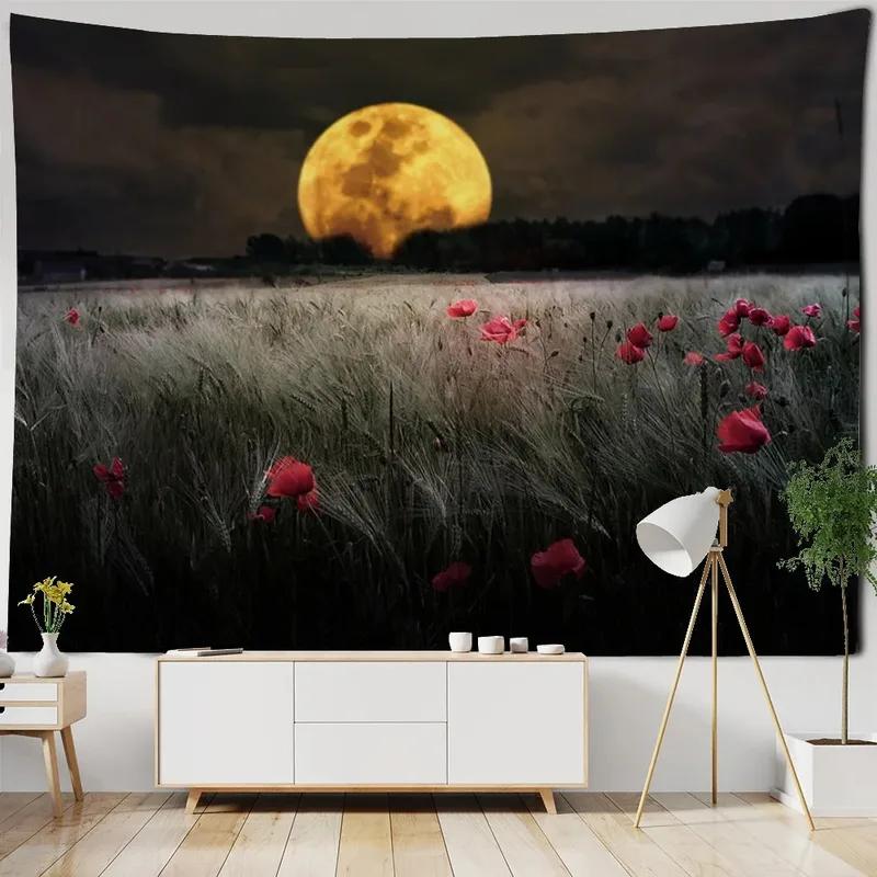 Prairie Night Scene Starry Sky Pattern Tapestry Home Wall Decoration Tapestry Bedroom Living Room Tapestry