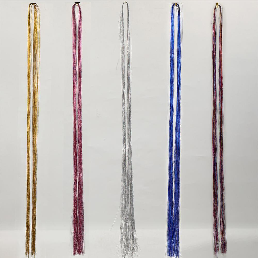 Funkelnde synthetische Haarverlängerung, holografischer Glitzer, bunte Laser-Seiden-Party-Haarverlängerungen, goldene Seide, Bing-Haar