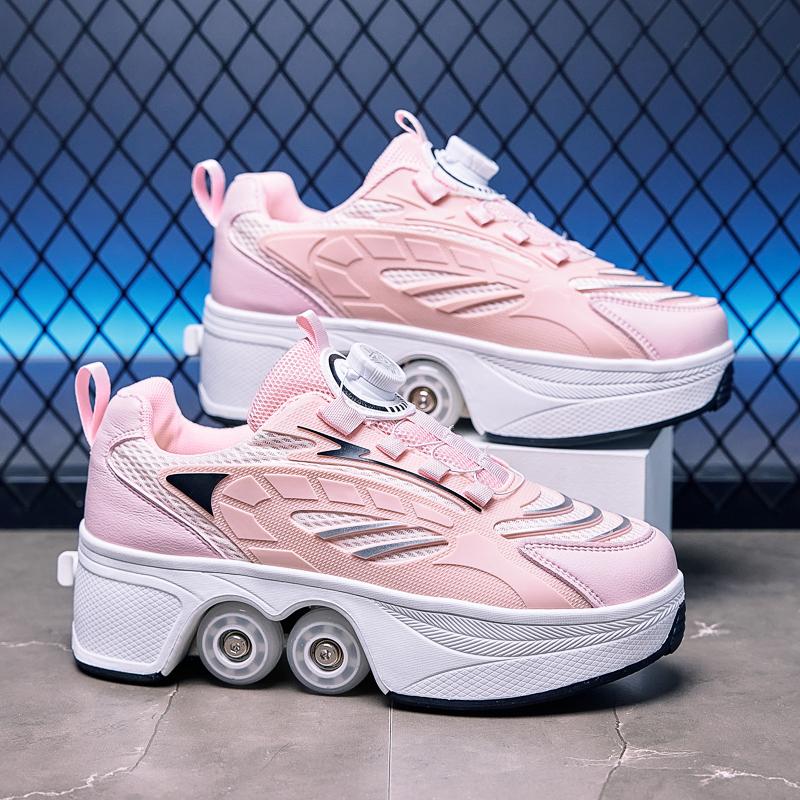 Boys/Girls Skate Roller Shoe Four-wheel Dual-use Roller Skates Double Row Walking Shoes Roller Skates Boys Skate Shoes Girl Skate Shoes
