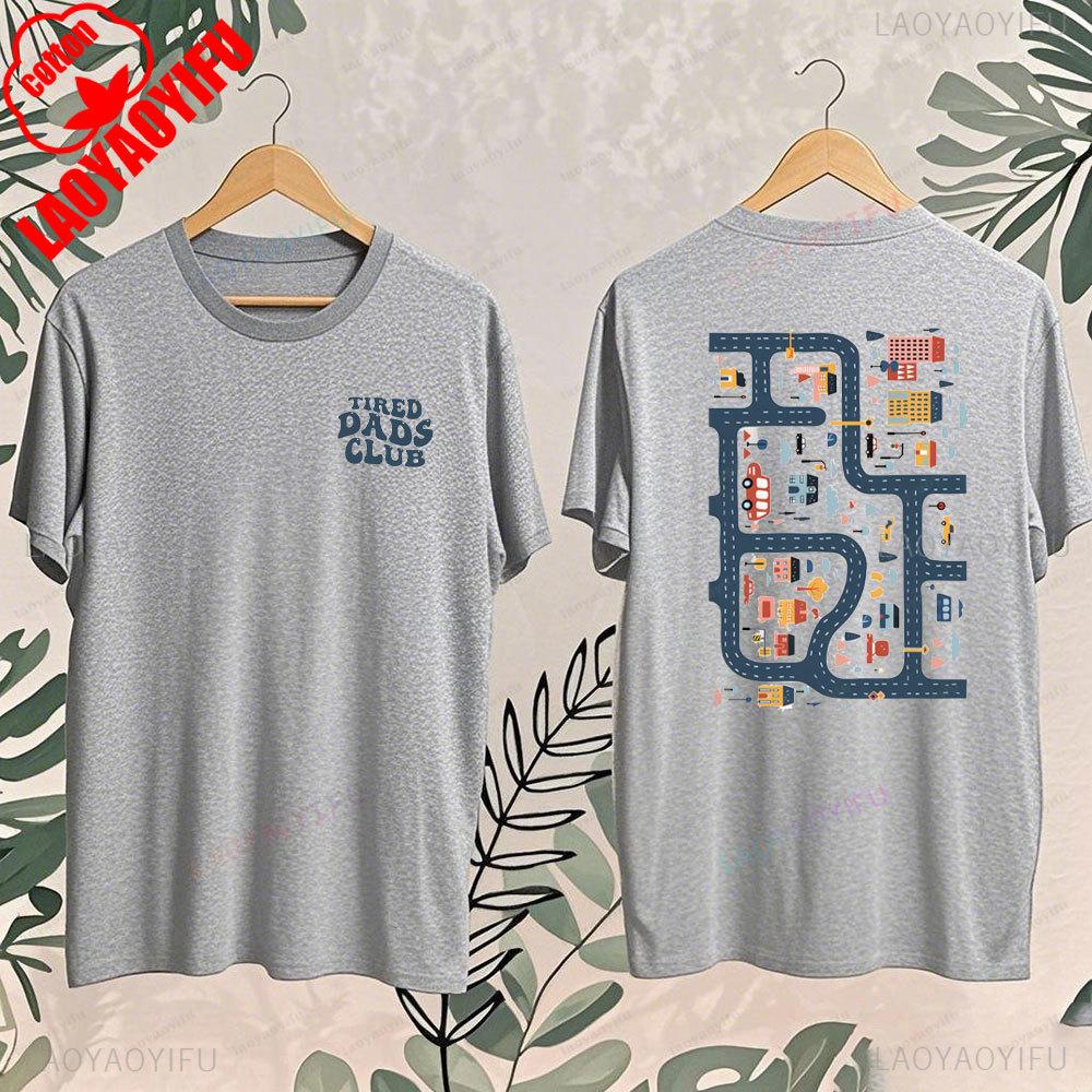 Fathers Day Mens Graphic T Shirts Tired Dads Club Funny Play Cars on Back Graphic Cotton Casual Daily Wear Dad Gift for Him