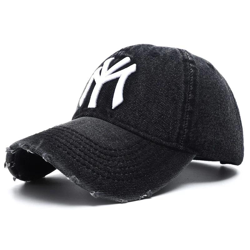 Nuovi Berretti da Baseball in Denim Lavato Ricamati con Lettere Unisex per Primavera e Autunno, Regolabili, Casual, Cappello Parasole