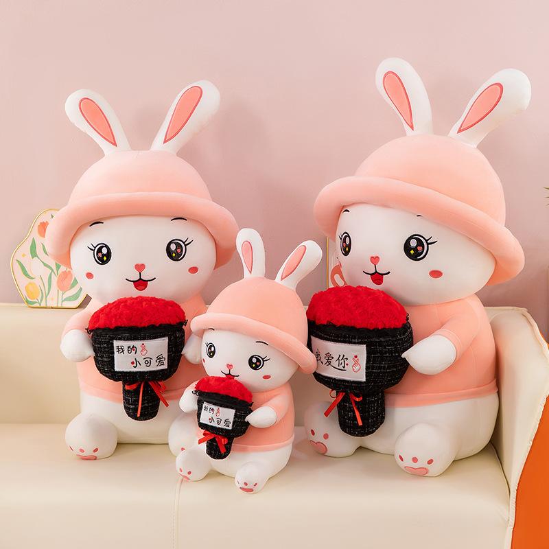 Rose Rabbit Lovethemed Stuffed Animal Fluffy Short Plush Valentines Day Present