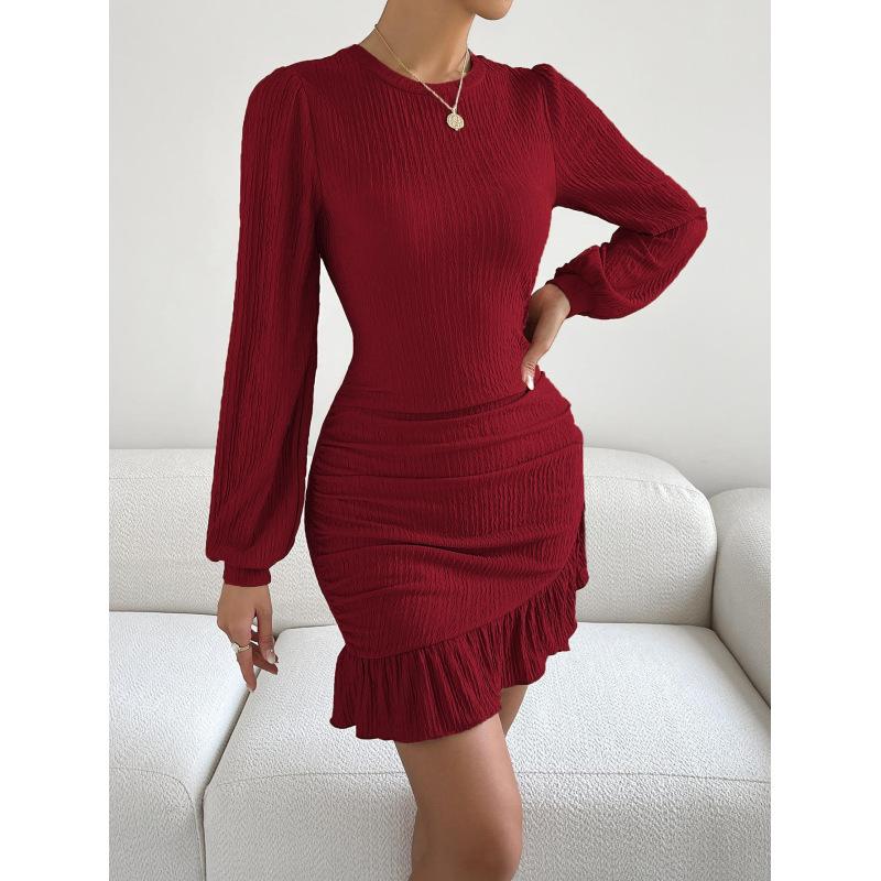 Tooxika 2024 New Sexy Slim Hip Fishtail Skirt OL Temperament Commuting Round Neck Long Sleeve Dress