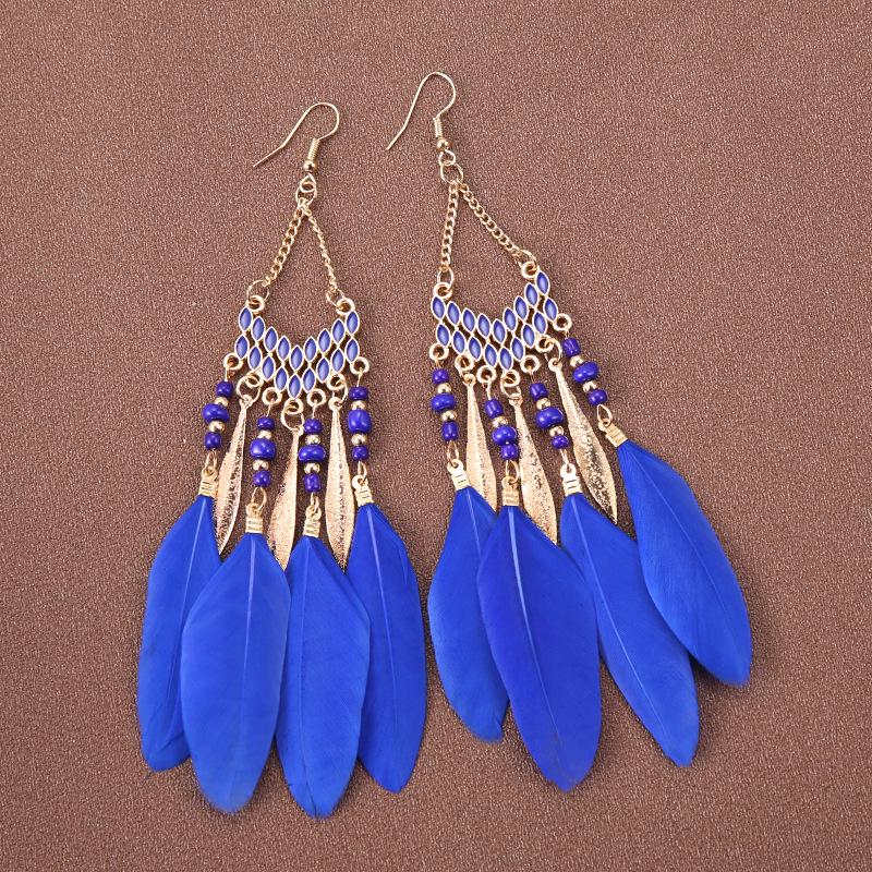 Bohemian Feather Earrings for Women, Face-Slimming Ethnic Style, Long Travel & Holiday Accessory