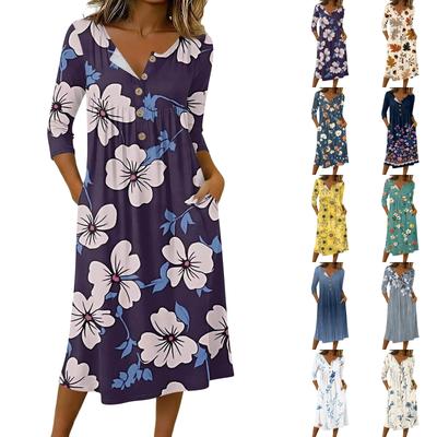 Women's Casual 3/4 Sleeve Button-down Mid-length Dress