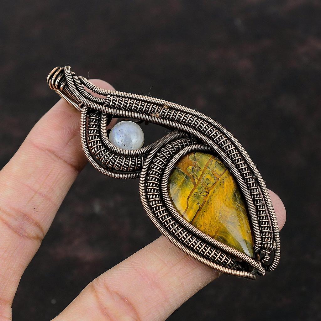 Nellite Pendant Copper Wire Wrapped Pendant Natural Rainbow Moonstone Pendant Nellite Gemstone Jewelry Gift For Her Handmade Copper Jewelry