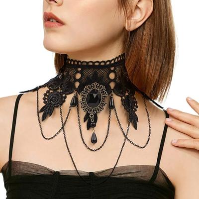 Λουράκι λαιμού, κολιέ Court Gothic Spicy Girl, κολιέ δαντέλας, κολάρο με αλυσίδα κλείδας