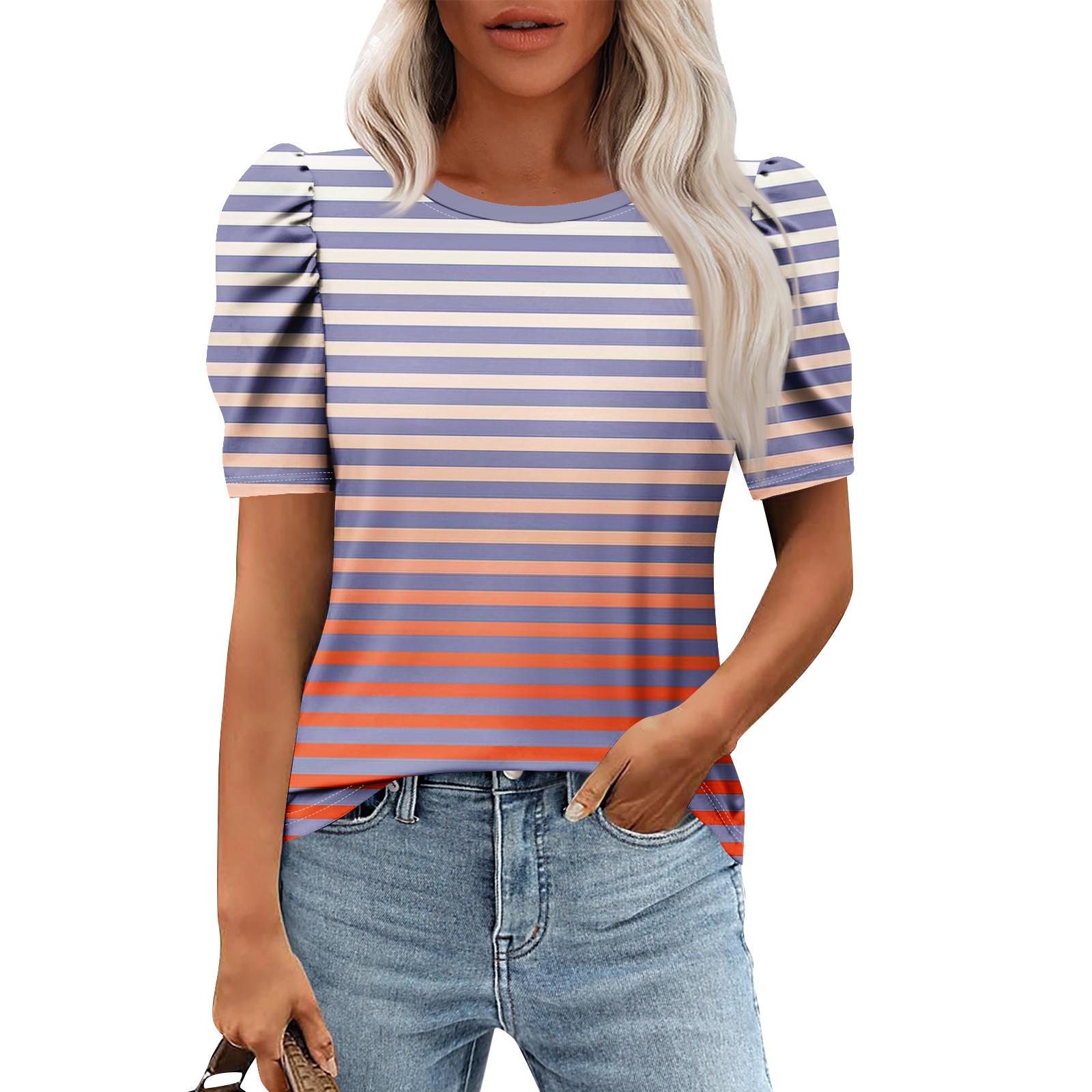 

Женские повседневные топы с коротким рукавом и круглым вырезом с принтом, туники, рубашки, летняя одежда M