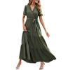 Women's Summer Bohemian Dot V-Neck Floating Short Sleeve Solid Color Tie Dresses