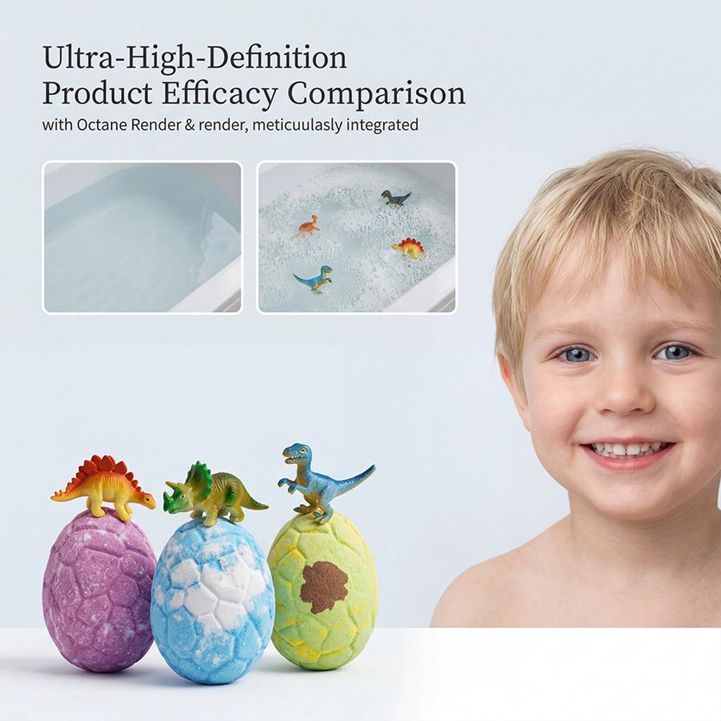Dinosaurs Bath Bomb Set for Kids with Six Dinosaur Egg Shapes Fun Bath Fizzy Toys for Children Safe Skin Friendly Ingredients